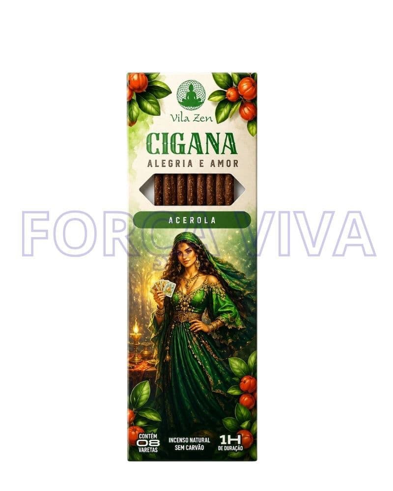 Incenso Vila Zen Cigana Alegria e Amor – Aroma de Acerola para Atração e Bem-Estar – Força Viva