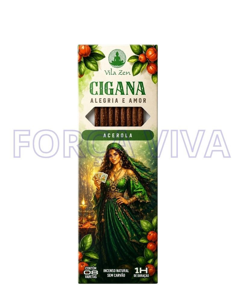 Incenso Vila Zen Cigana Alegria e Amor – Aroma de Acerola para Atração e Bem-Estar – Força Viva