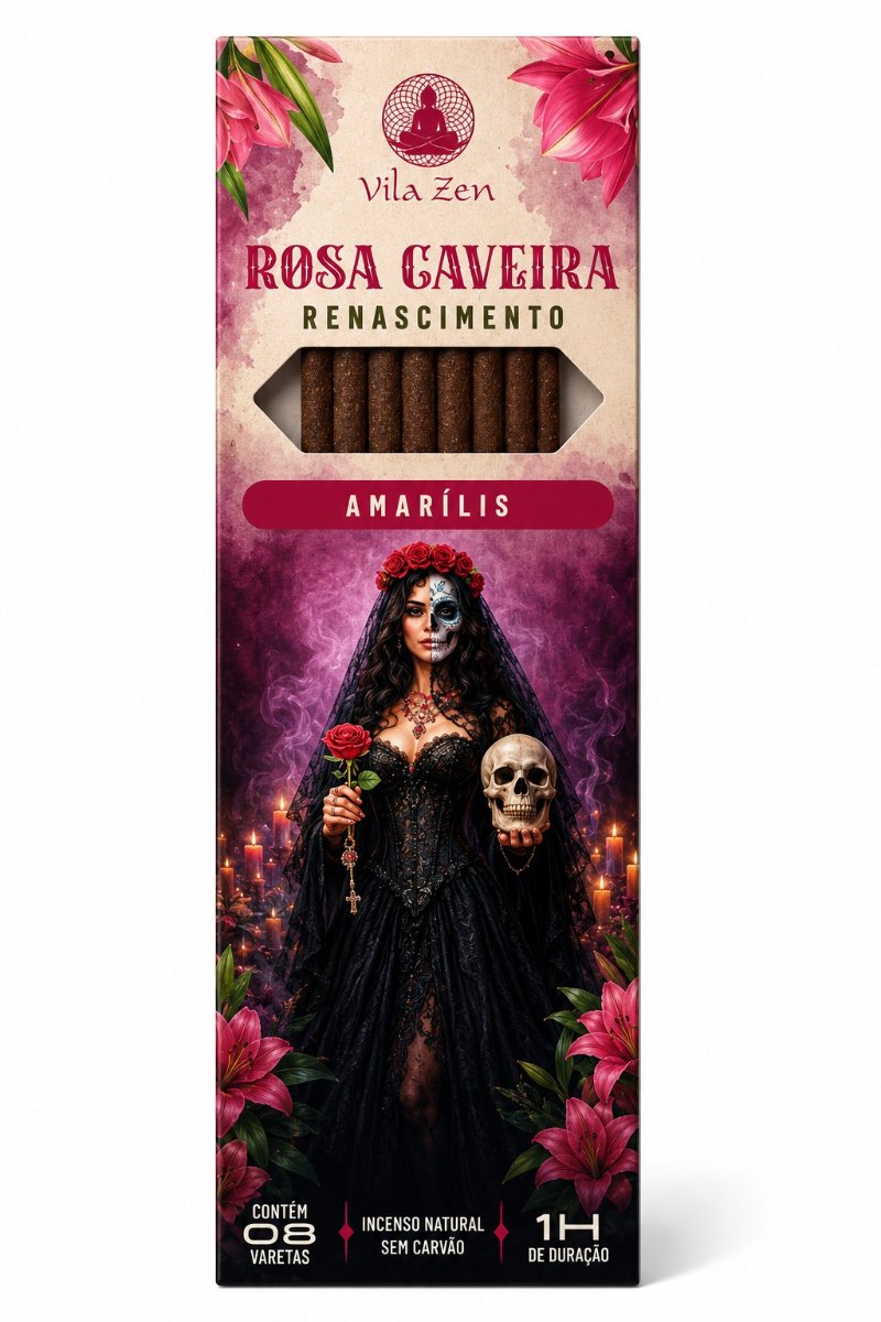 Incenso Artesanal Vila Zen Rosa Caveira Renascimento – Aroma Amarílis – Força Viva