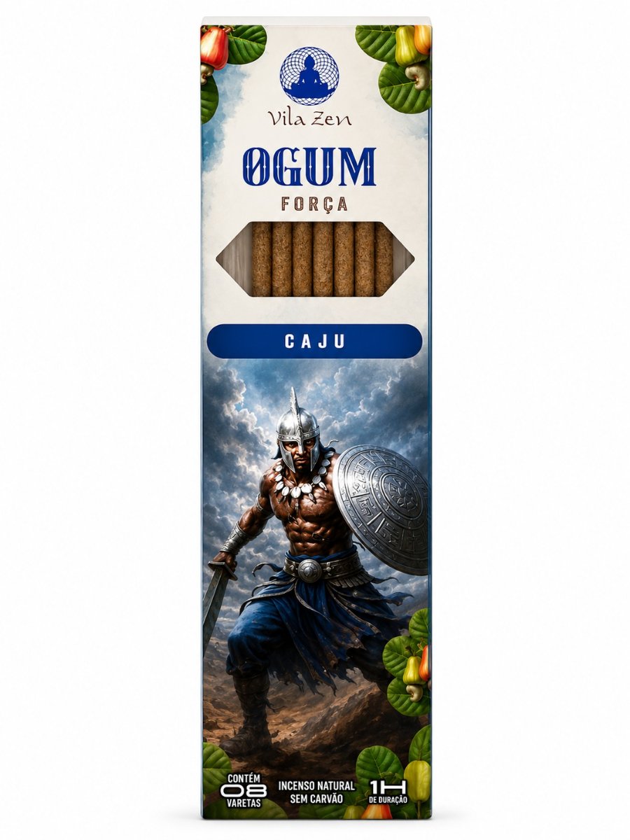 Incenso Vila Zen Ogum Força – Aroma de Caju para Coragem e Proteção Espiritual – Força Viva