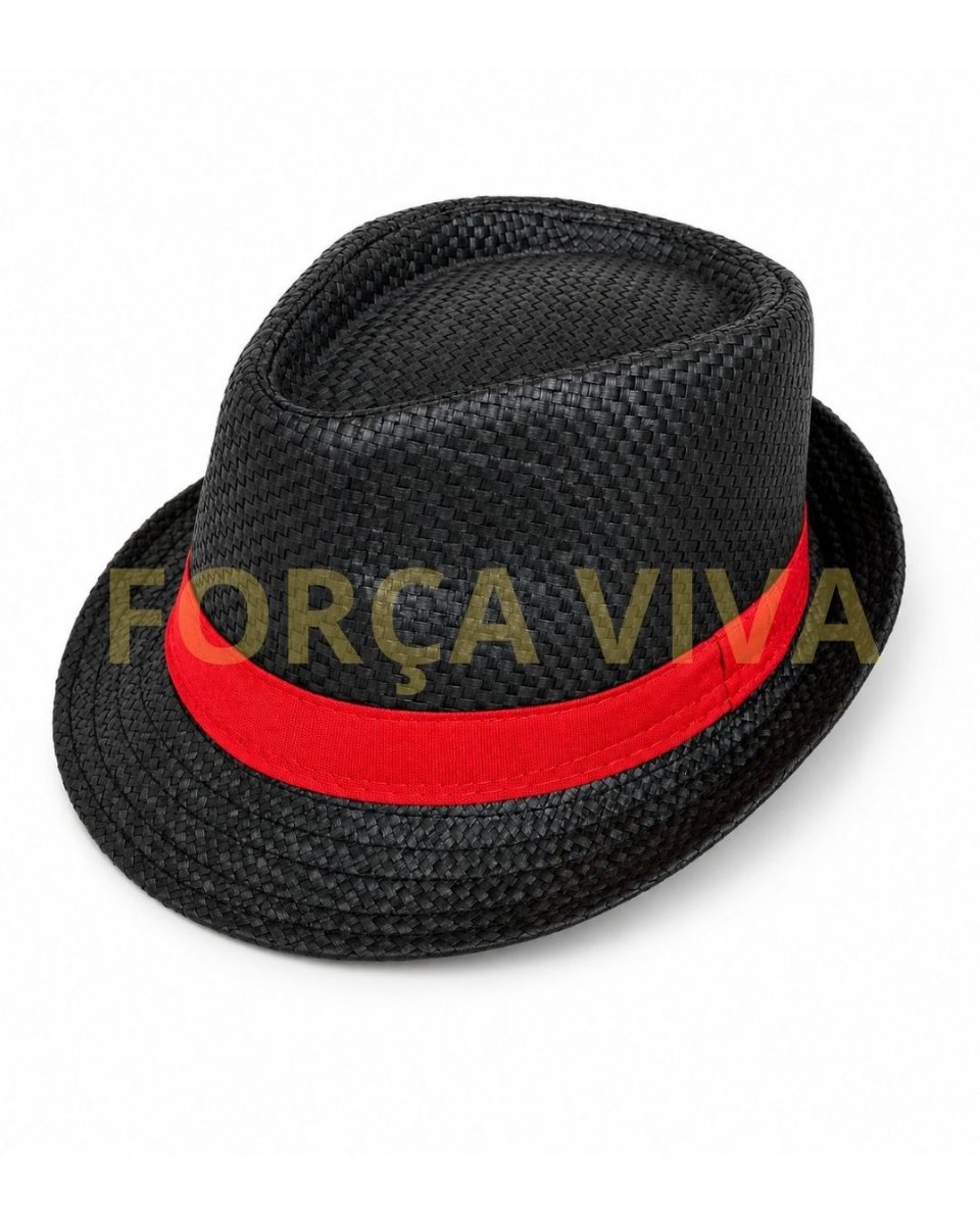 Chapéu Preto com Faixa Vermelha Estilo Panamá – Elegância e Proteção para a Linha de Exu e Malandragem — Força Viva
