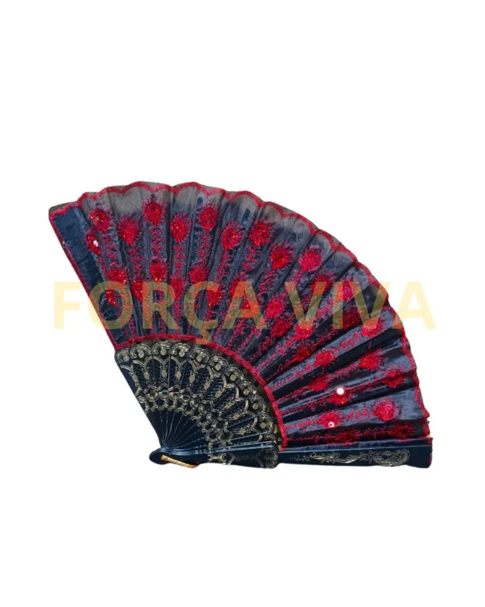 Leque Vermelho e Preto de mão - Força Viva