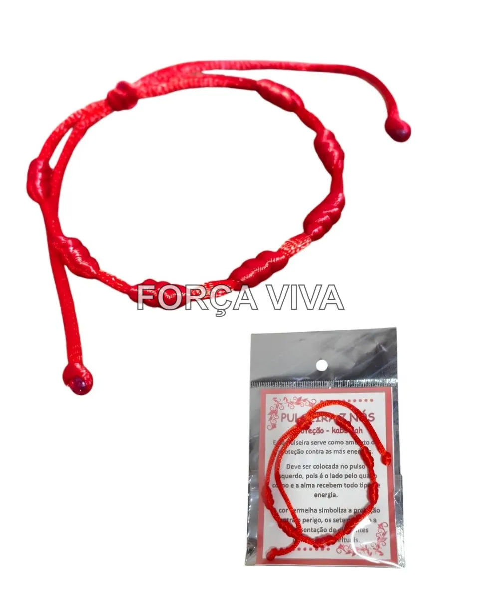 Pulseira 7 Nós Vermelha de Proteção Espiritual Kabbalah Força Viva