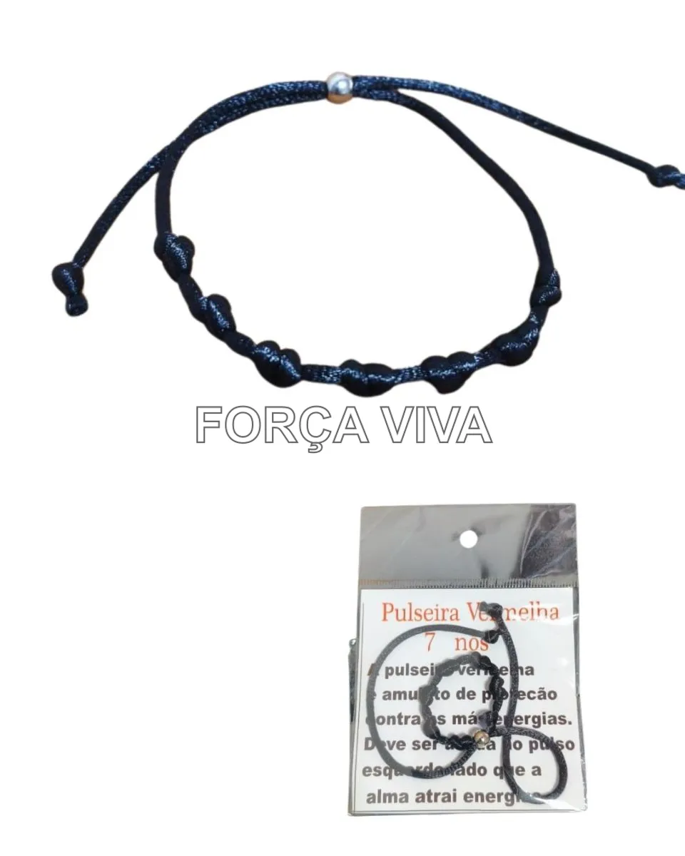 Pulseira 7 Nós Preta de Proteção e Blindagem Espiritual Força Viva