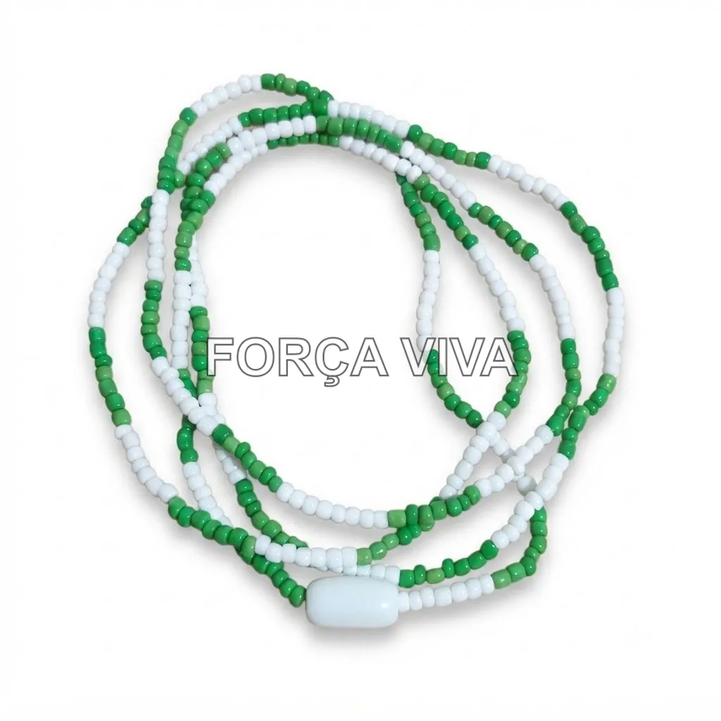 Guia de Miçanga Verde e Branca com Firma 60cm