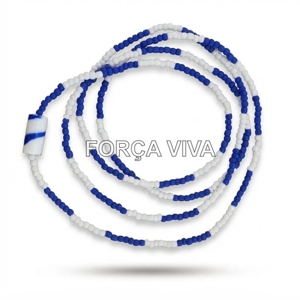 Guia de Miçanga Branca com Azul Escura com Firma 60cm
