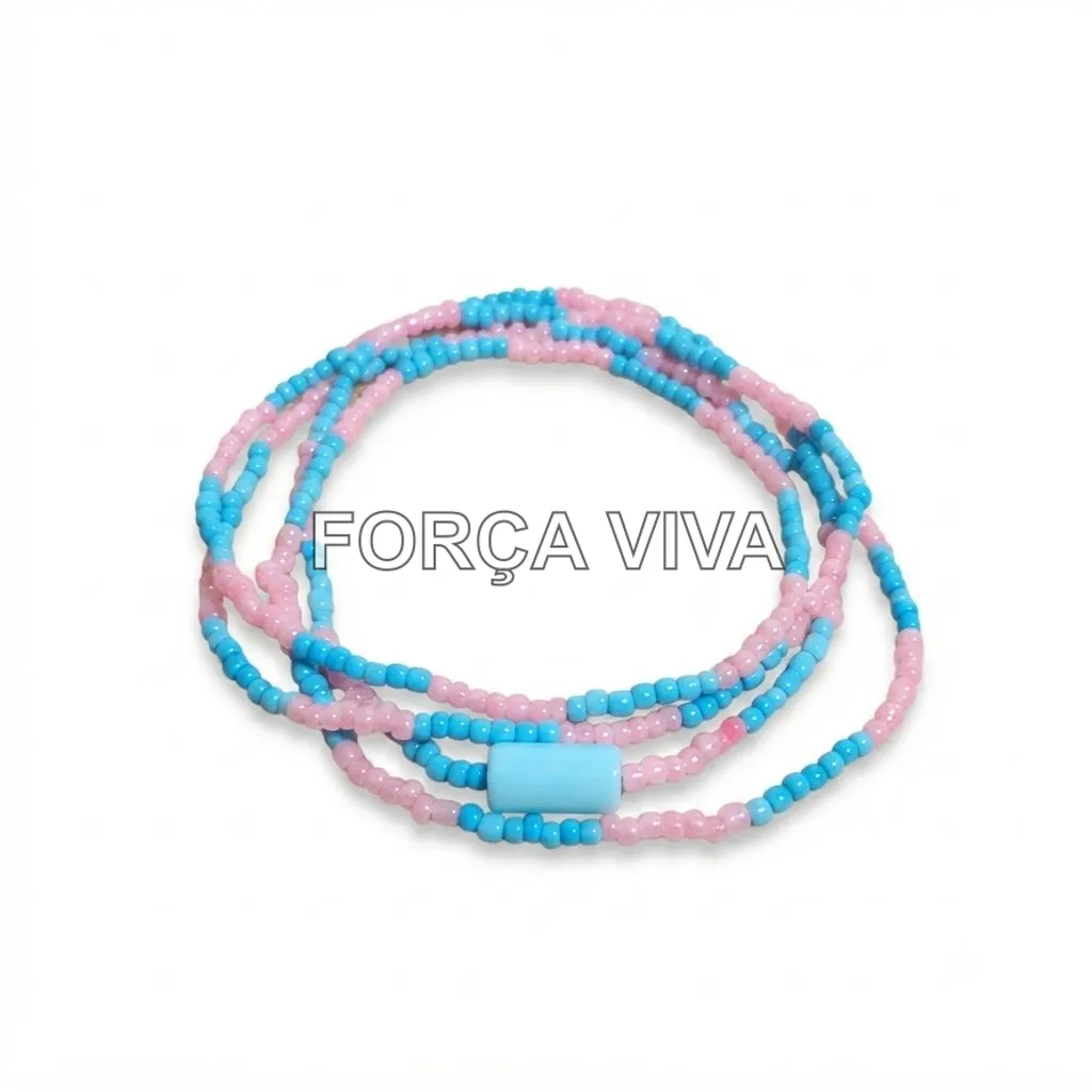 Guia de Miçanga Azul Claro com Rosa com Firma 60cm