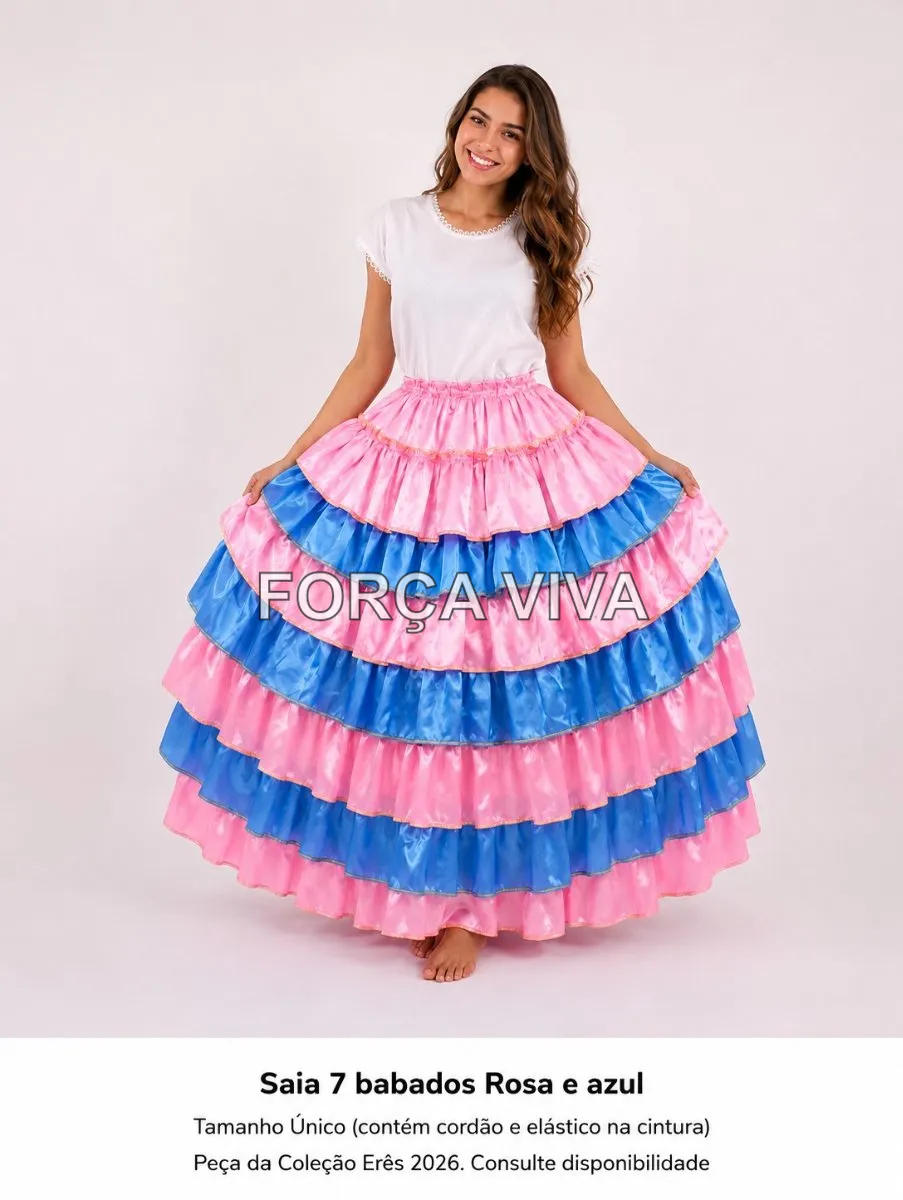 Saia 7 Babados Rosa e Azul | Coleção Erês