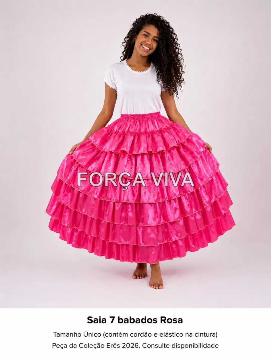 Saia 7 Babados Rosa | Coleção Erês