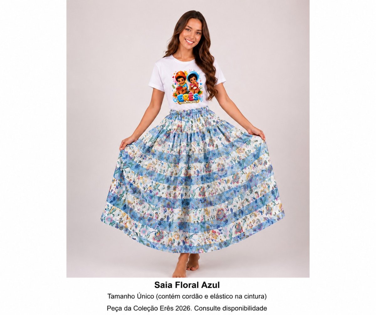 Saia Floral Azul | Coleção Erês 2026