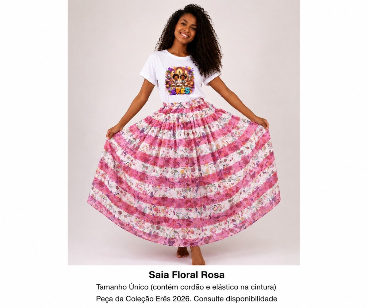 Saia Floral Rosa | Coleção Erês