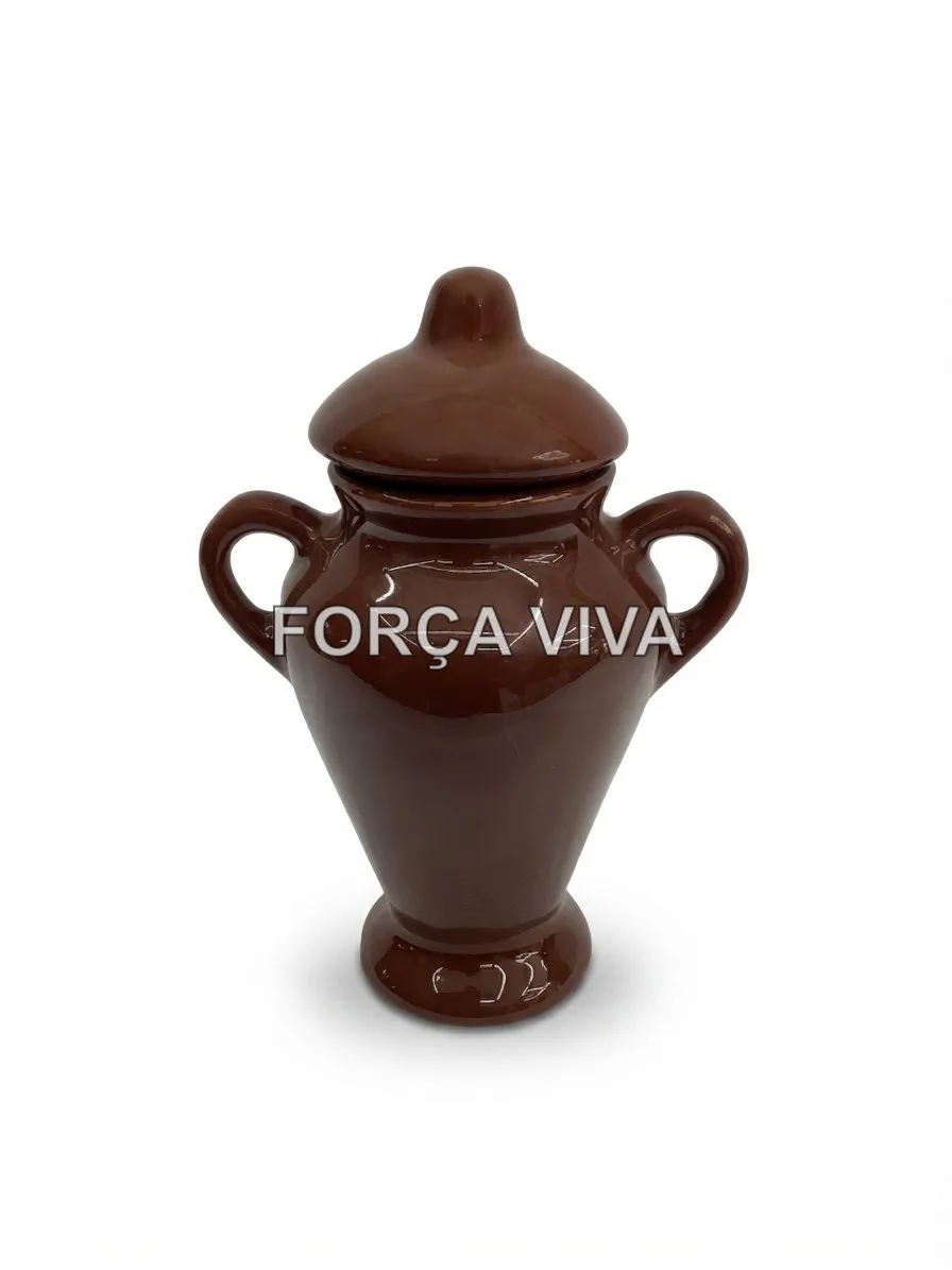 Quartinha de Louça Marrom com Alça 13 cm - Força Viva