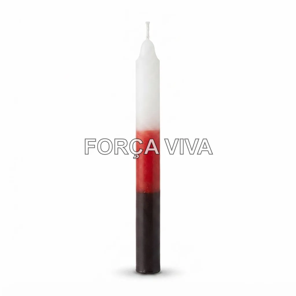Vela Tricolor Palito Branco Vermelho e Preto 16cm | Força Viva