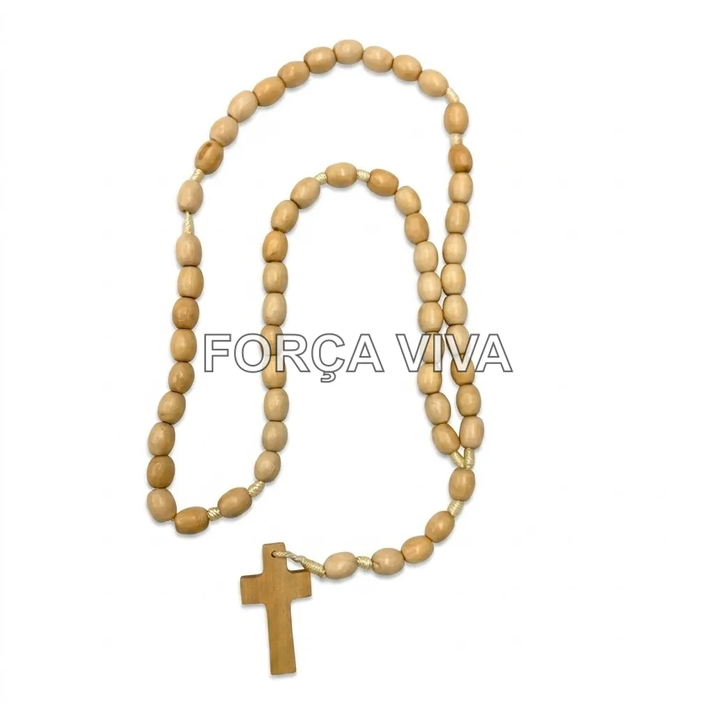 Terço de Madeira Bege 42cm | Força Viva