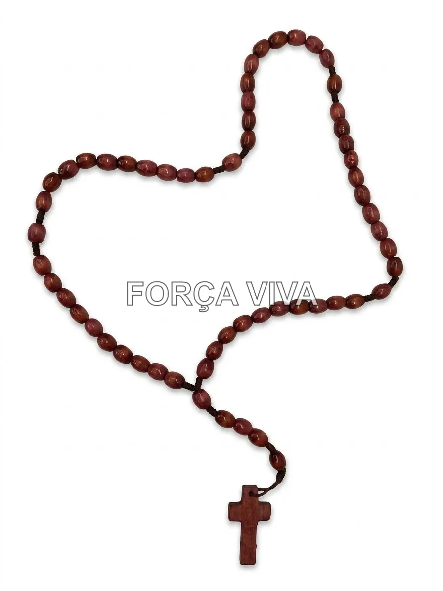 Terço de Madeira Vinho 42cm | Força Viva