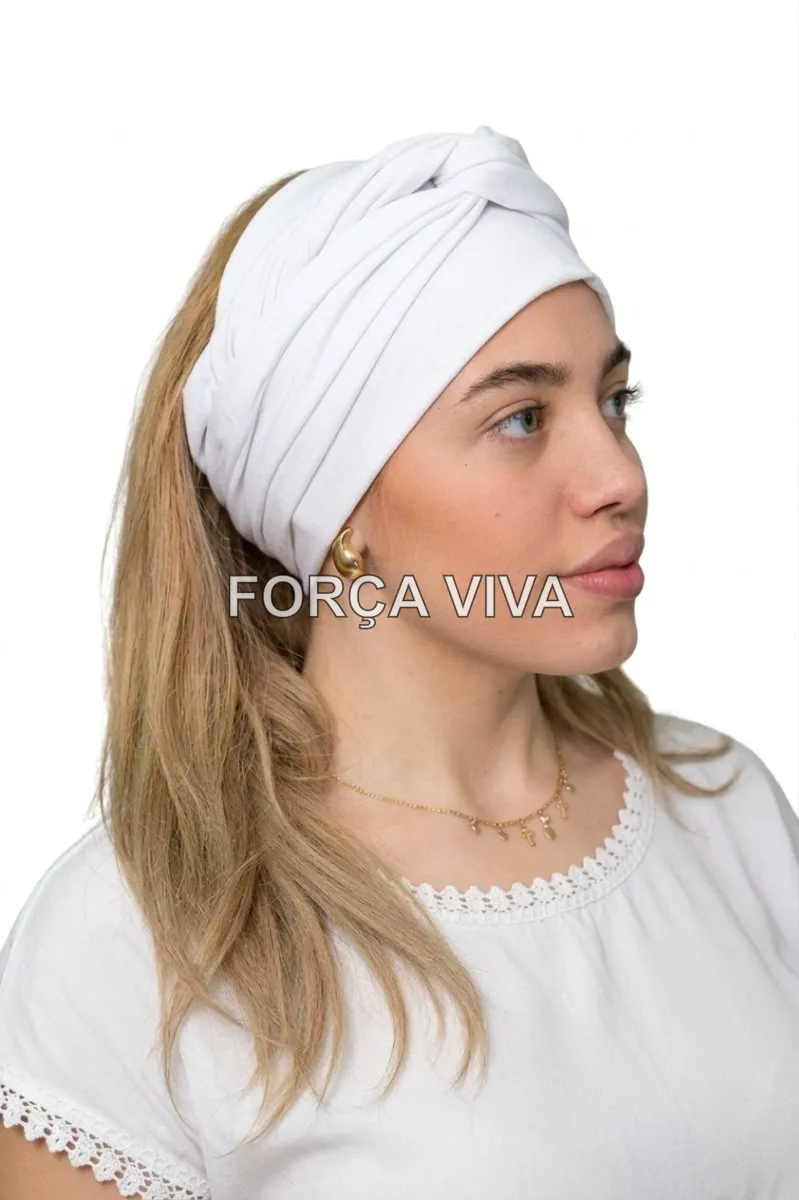 Pano de Cabeça Branco em Oxford com Renda | Força Viva