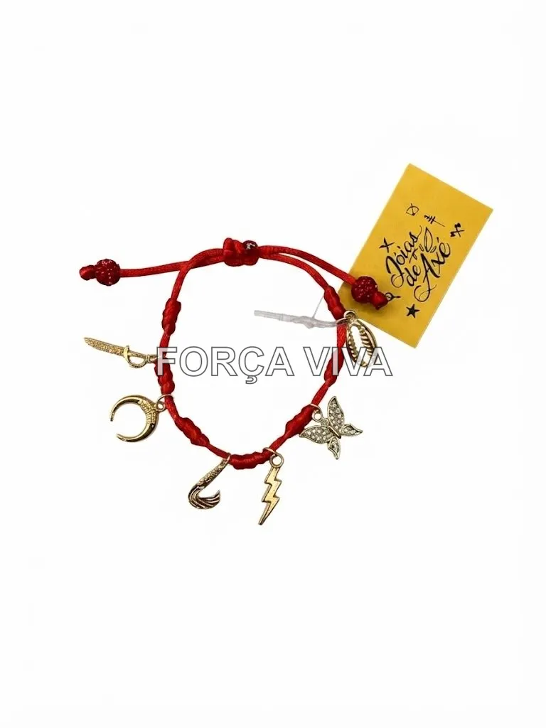 Pulseira Sete Nós dos Orixás Fio Vermelho com Pingentes - Força Viva
