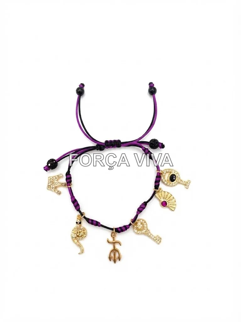 Pulseira Sete Nós Orixás Fio Preto e Roxo - Força Viva