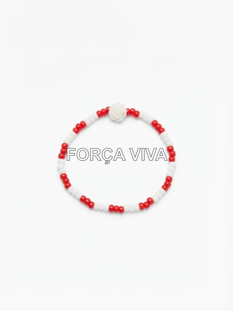 Pulseira de Miçanga Vermelha e Branca com Rosa Branca - Força Viva